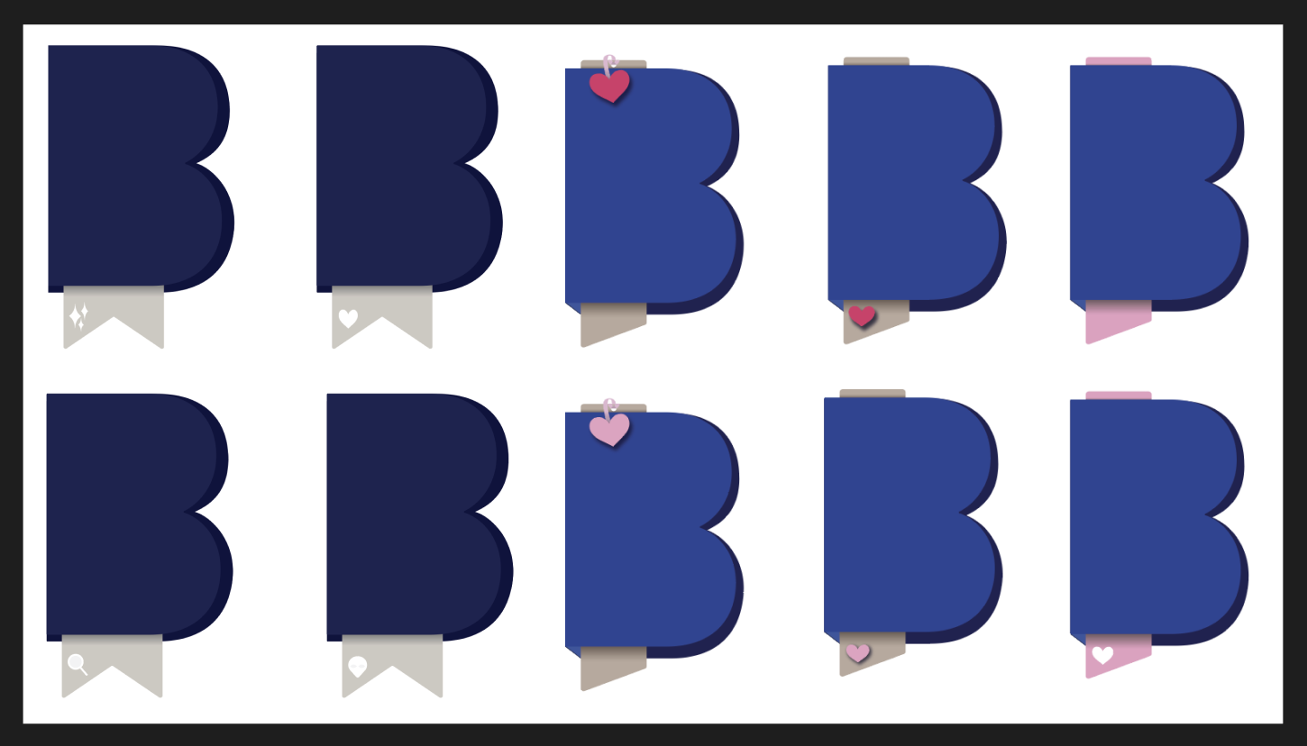 Digital sketches of BookMark's dynamic logo